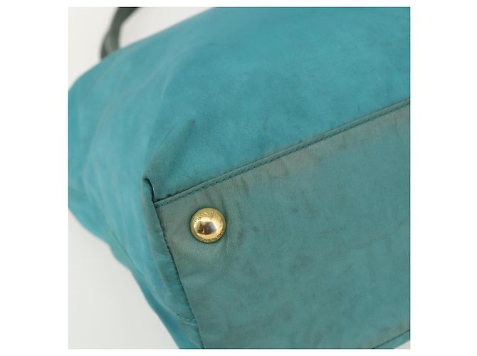 Borsa Tote PRADA in nylon blu turchese oro Auth 155080 D'oro - vista 14