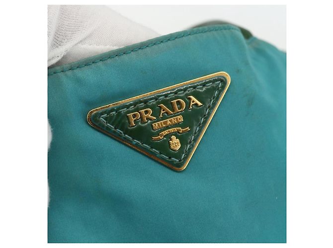 Borsa Tote PRADA in nylon blu turchese oro Auth 155080 D'oro - vista 17