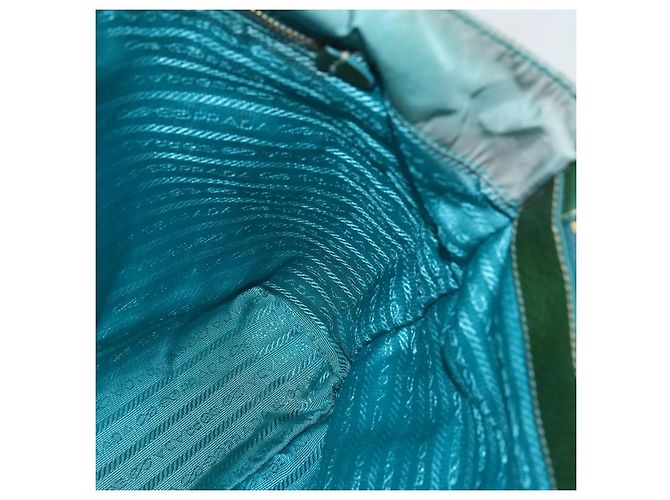 Borsa Tote PRADA in nylon blu turchese oro Auth 155080 D'oro - vista 19