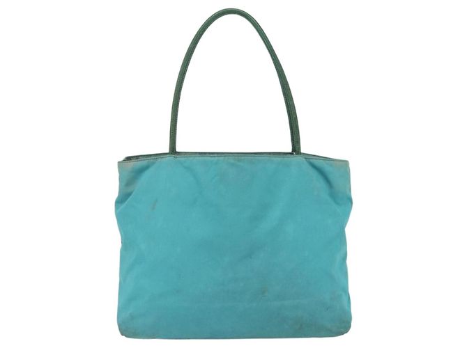 Borsa Tote PRADA in nylon blu turchese oro Auth 155080 D'oro - vista 2