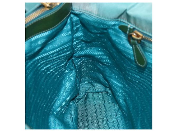 Borsa Tote PRADA in nylon blu turchese oro Auth 155080 D'oro - vista 20
