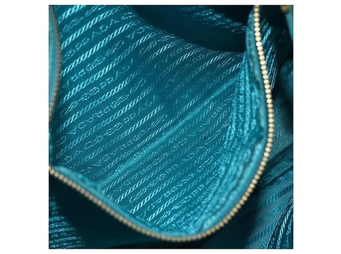 Borsa Tote PRADA in nylon blu turchese oro Auth 155080 D'oro - vista 21