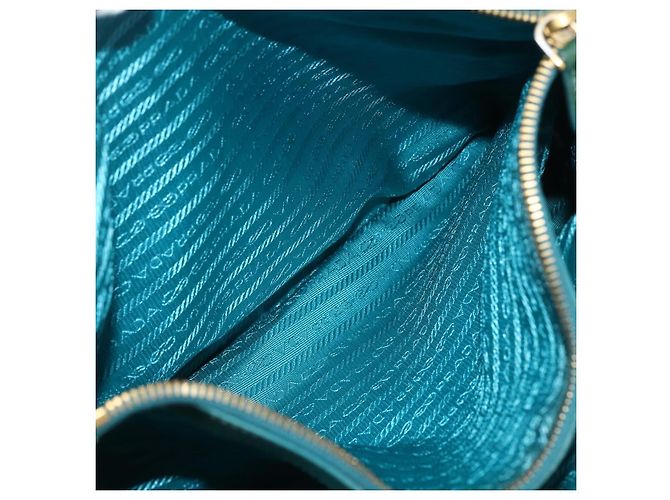 Borsa Tote PRADA in nylon blu turchese oro Auth 155080 D'oro - vista 22