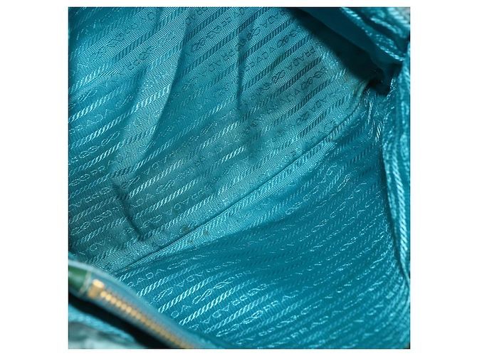 Borsa Tote PRADA in nylon blu turchese oro Auth 155080 D'oro - vista 23