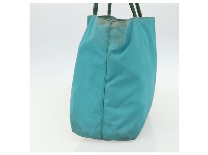Borsa Tote PRADA in nylon blu turchese oro Auth 155080 D'oro - vista 4