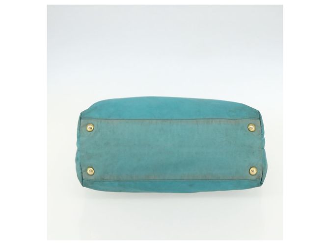 Borsa Tote PRADA in nylon blu turchese oro Auth 155080 D'oro - vista 5