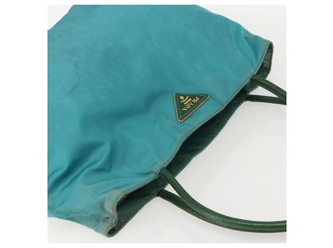 Borsa Tote PRADA in nylon blu turchese oro Auth 155080 D'oro - vista 6