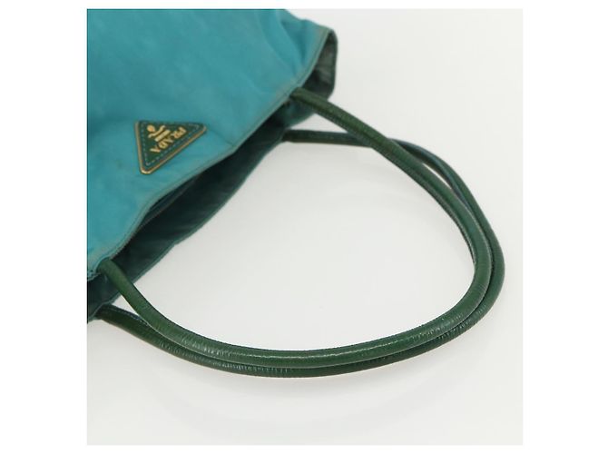 Borsa Tote PRADA in nylon blu turchese oro Auth 155080 D'oro - vista 7