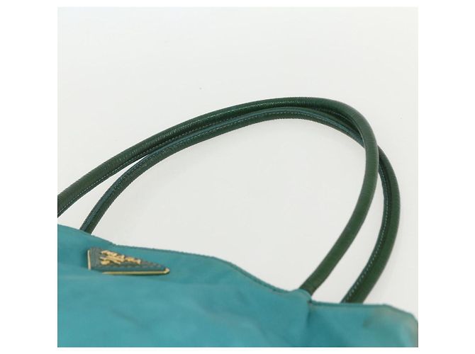 Borsa Tote PRADA in nylon blu turchese oro Auth 155080 D'oro - vista 8