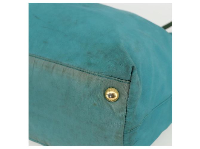 Borsa Tote PRADA in nylon blu turchese oro Auth 155080 D'oro - vista 9