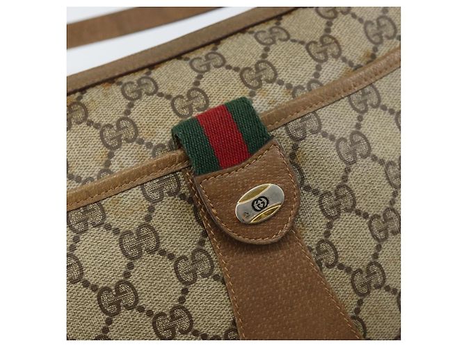 Borsa a Spalla Gucci GG Canvas Web Sherry Line in Pelle PVC Beige Rossa Auth 146143 Rosso Verde - vista 15
