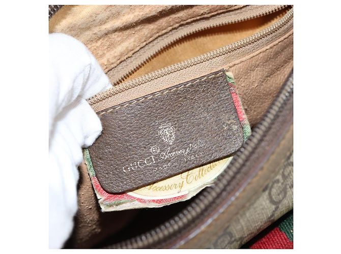 Borsa a Spalla Gucci GG Canvas Web Sherry Line in Pelle PVC Beige Rossa Auth 146143 Rosso Verde - vista 17