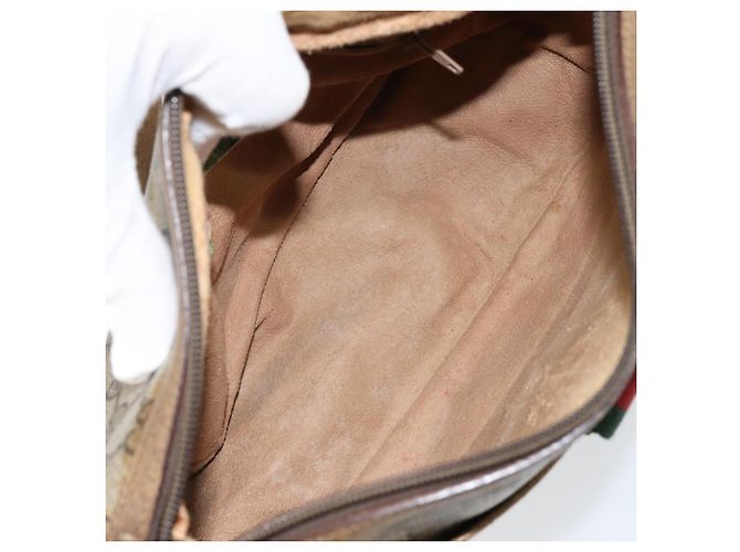 Borsa a Spalla Gucci GG Canvas Web Sherry Line in Pelle PVC Beige Rossa Auth 146143 Rosso Verde - vista 18