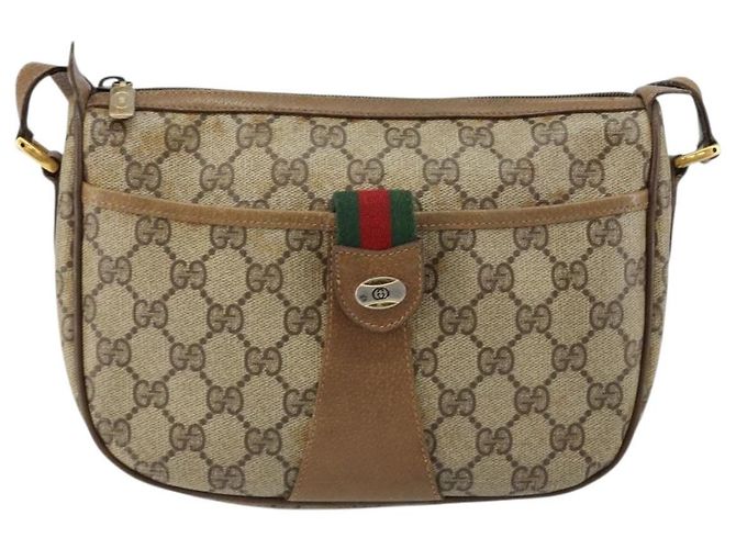 Borsa a Spalla Gucci GG Canvas Web Sherry Line in Pelle PVC Beige Rossa Auth 146143 Rosso Verde - vista 2