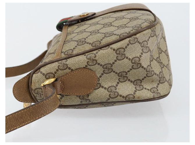 Borsa a Spalla Gucci GG Canvas Web Sherry Line in Pelle PVC Beige Rossa Auth 146143 Rosso Verde - vista 5