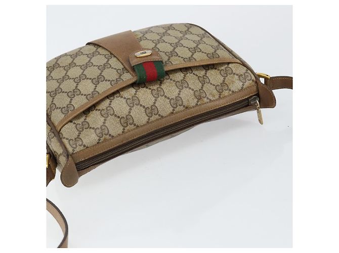 Borsa a Spalla Gucci GG Canvas Web Sherry Line in Pelle PVC Beige Rossa Auth 146143 Rosso Verde - vista 6