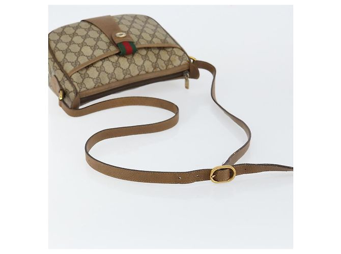 Borsa a Spalla Gucci GG Canvas Web Sherry Line in Pelle PVC Beige Rossa Auth 146143 Rosso Verde - vista 7