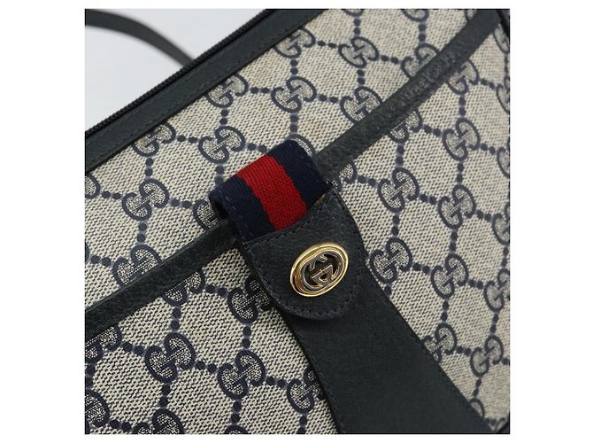 Borsa Sherry Line GG Supreme Web di GUCCI in PVC blu navy e oro 89 02 032 Auth 154586 - vista 17
