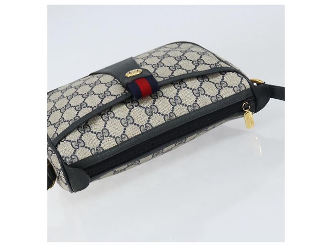 Borsa Sherry Line GG Supreme Web di GUCCI in PVC blu navy e oro 89 02 032 Auth 154586 - vista 6