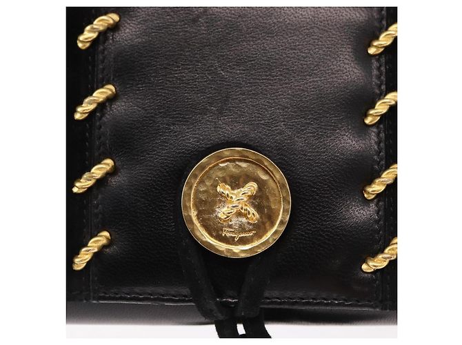 Borsa a Spalla Salvatore Ferragamo in Pelle Nera Oro Auth 153867 Nero D'oro - vista 14