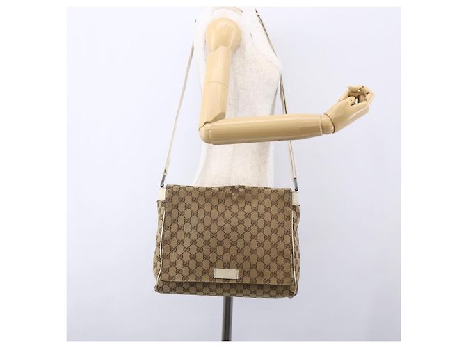 Borsa a Spalla GG Canvas Gucci Beige Argento 146236 Auth 154436 - vista 24