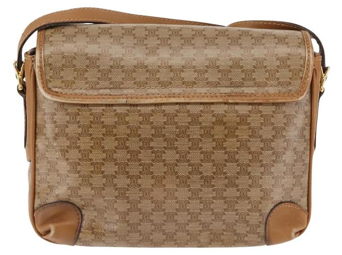Céline Borsa a Spalla in Tela Macadam CELINE PVC Beige Oro Auth 147197 D'oro - vista 3