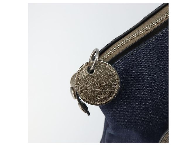 Chloé Borsa Tote Chloe in Denim Pelle Blu Auth BA5712 - vista 15