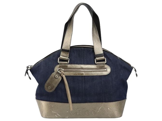 Chloé Borsa Tote Chloe in Denim Pelle Blu Auth BA5712 - vista 2