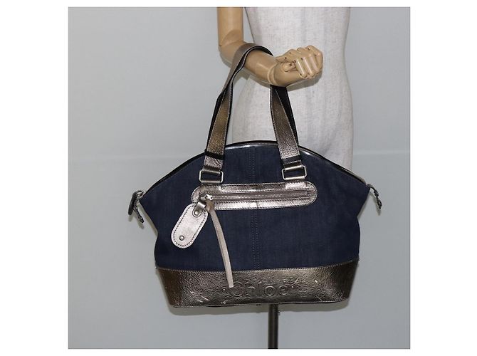 Chloé Borsa Tote Chloe in Denim Pelle Blu Auth BA5712 - vista 22