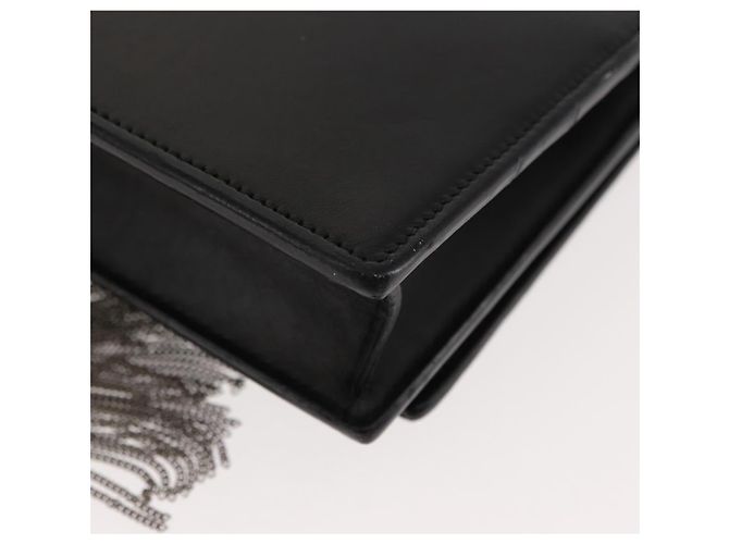 SAINT LAURENT Borsa a Spalla Kate con Frange in Pelle Nera Argento Autentica bs30026 Nero - vista 14