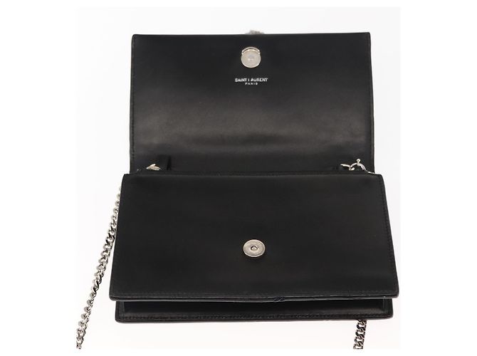 SAINT LAURENT Borsa a Spalla Kate con Frange in Pelle Nera Argento Autentica bs30026 Nero - vista 17