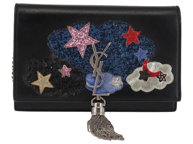 SAINT LAURENT Borsa a Spalla Kate con Frange in Pelle Nera Argento Autentica bs30026 Nero - vista 2