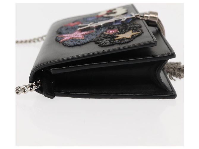 SAINT LAURENT Borsa a Spalla Kate con Frange in Pelle Nera Argento Autentica bs30026 Nero - vista 5