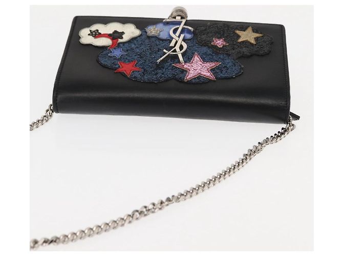 SAINT LAURENT Borsa a Spalla Kate con Frange in Pelle Nera Argento Autentica bs30026 Nero - vista 6