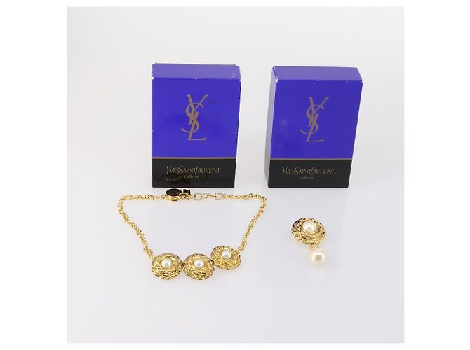 Saint Laurent Spilla Collana in metallo 2Set Oro Auth bs29380 - vista 9