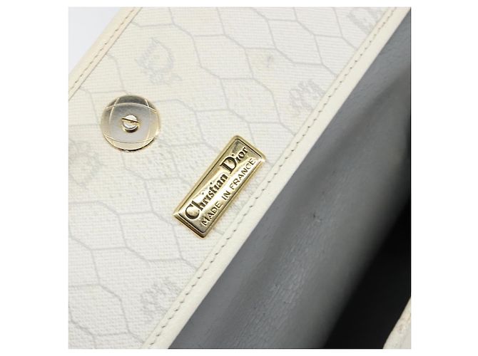 Christian Dior Borsa a spalla in tela a nido d'ape PVC oro bianco Auth 151351 - vista 16
