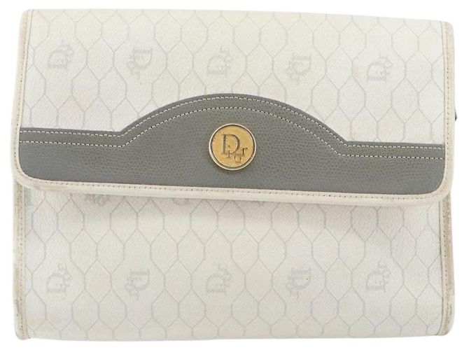 Christian Dior Borsa a spalla in tela a nido d'ape PVC oro bianco Auth 151351 - vista 2