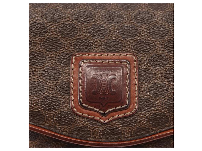 Céline Borsa a Spalla in Tela Macadam CELINE in Pelle PVC Marrone Oro Auth BA6722 D'oro - vista 14