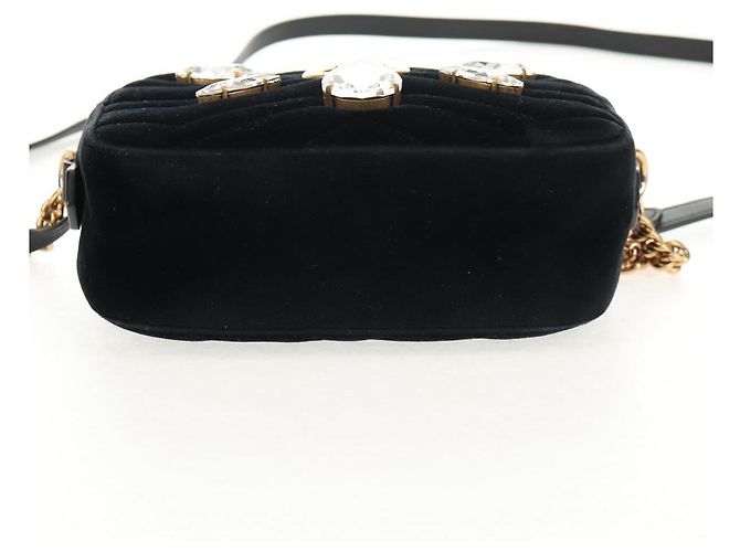 Gucci Borsa a spalla GG Marmont in velluto nero e oro 448065 Auth 145252M D'oro - vista 10
