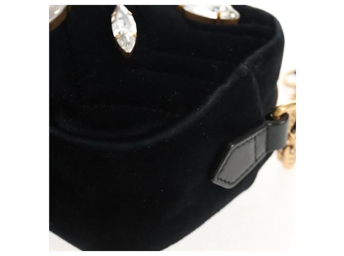 Gucci Borsa a spalla GG Marmont in velluto nero e oro 448065 Auth 145252M D'oro - vista 12