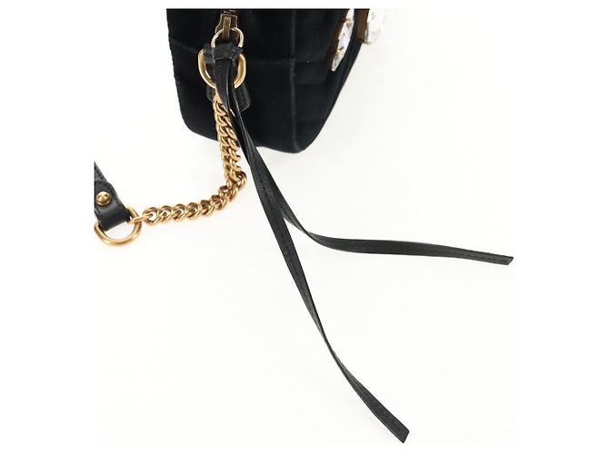 Gucci Borsa a spalla GG Marmont in velluto nero e oro 448065 Auth 145252M D'oro - vista 17