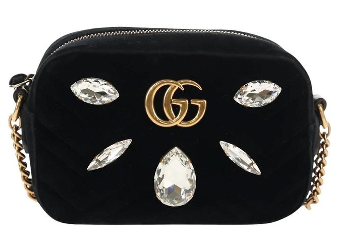 Gucci Borsa a spalla GG Marmont in velluto nero e oro 448065 Auth 145252M D'oro - vista 2