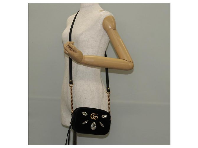Gucci Borsa a spalla GG Marmont in velluto nero e oro 448065 Auth 145252M D'oro - vista 24
