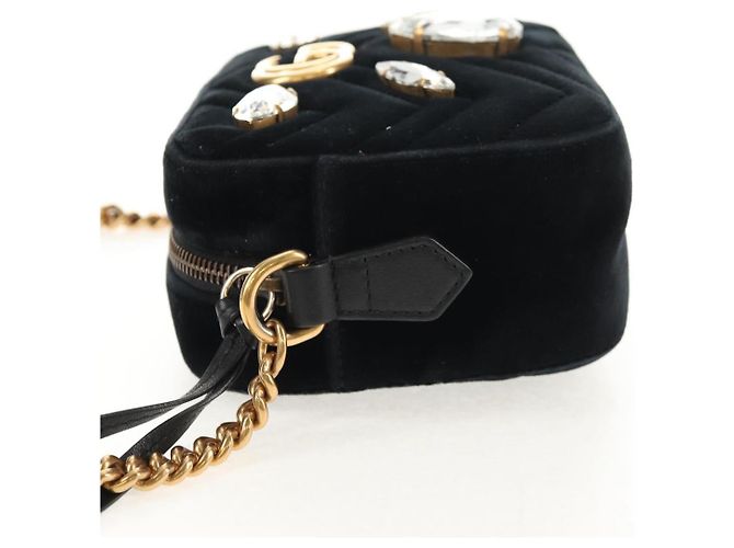 Gucci Borsa a spalla GG Marmont in velluto nero e oro 448065 Auth 145252M D'oro - vista 4