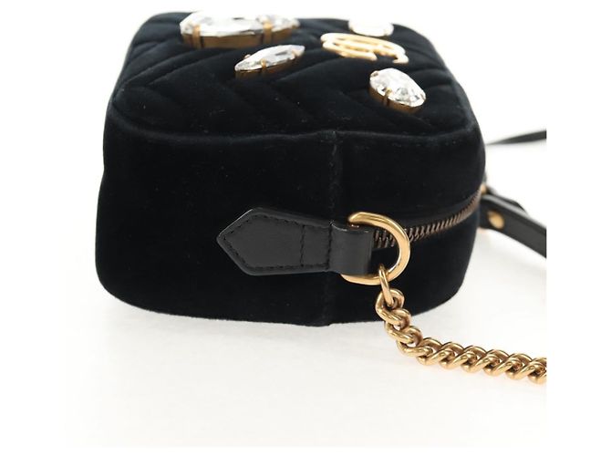 Gucci Borsa a spalla GG Marmont in velluto nero e oro 448065 Auth 145252M D'oro - vista 5