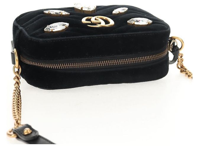 Gucci Borsa a spalla GG Marmont in velluto nero e oro 448065 Auth 145252M D'oro - vista 6