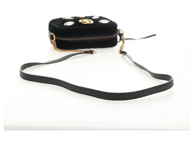 Gucci Borsa a spalla GG Marmont in velluto nero e oro 448065 Auth 145252M D'oro - vista 7