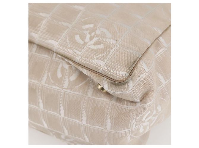 CHANEL Nuova Borsa Tote da Viaggio Nylon Beige Oro CC Auth gh841 D'oro - vista 10