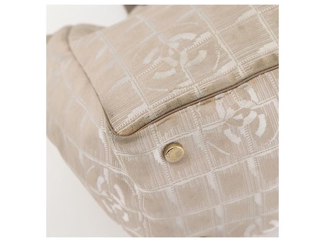 CHANEL Nuova Borsa Tote da Viaggio Nylon Beige Oro CC Auth gh841 D'oro - vista 11