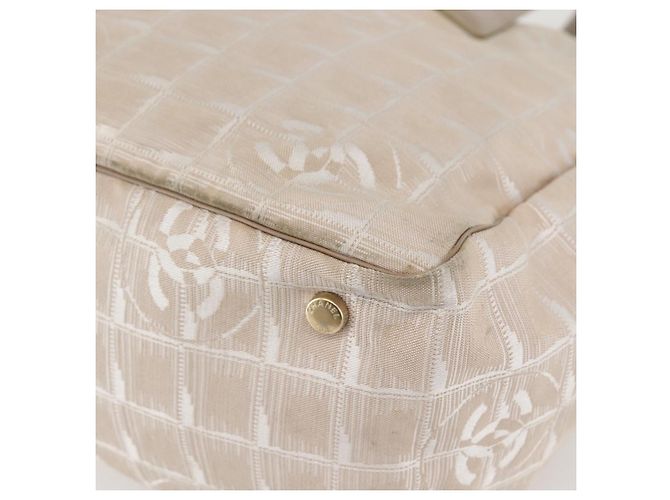 CHANEL Nuova Borsa Tote da Viaggio Nylon Beige Oro CC Auth gh841 D'oro - vista 12